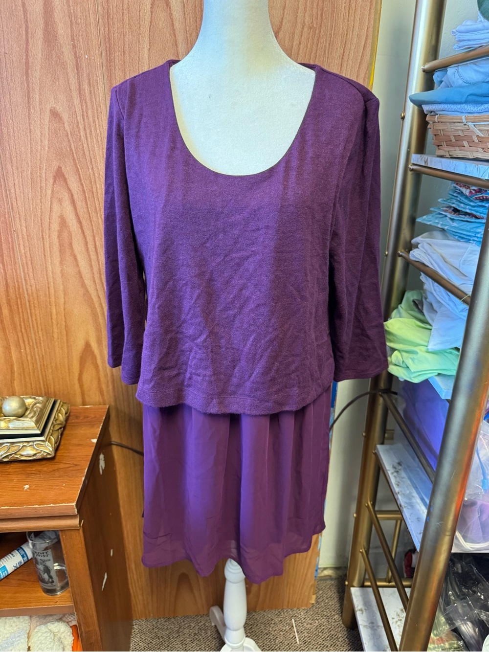 Soft Surroundings Purple 3/4 Sleeve Tunic Top L Large Scoop Neck